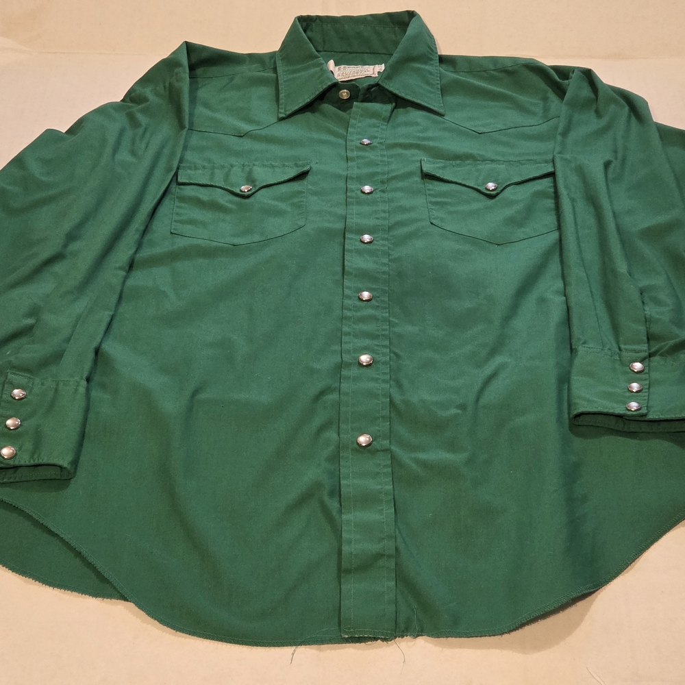 Vintage H Bar C California Ranchwear Shirt Mens 16.5 33 Green Western Snap USA